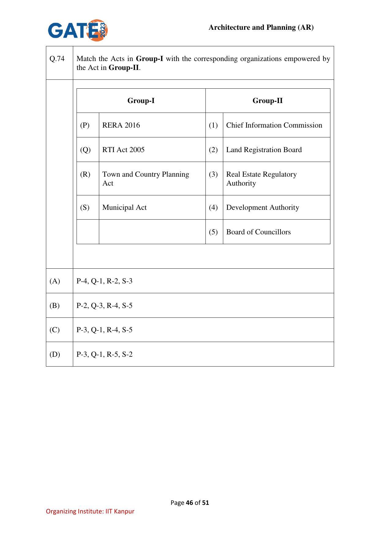 GATE 2023 Architecture and Planning (AR) Question Paper - Page 46