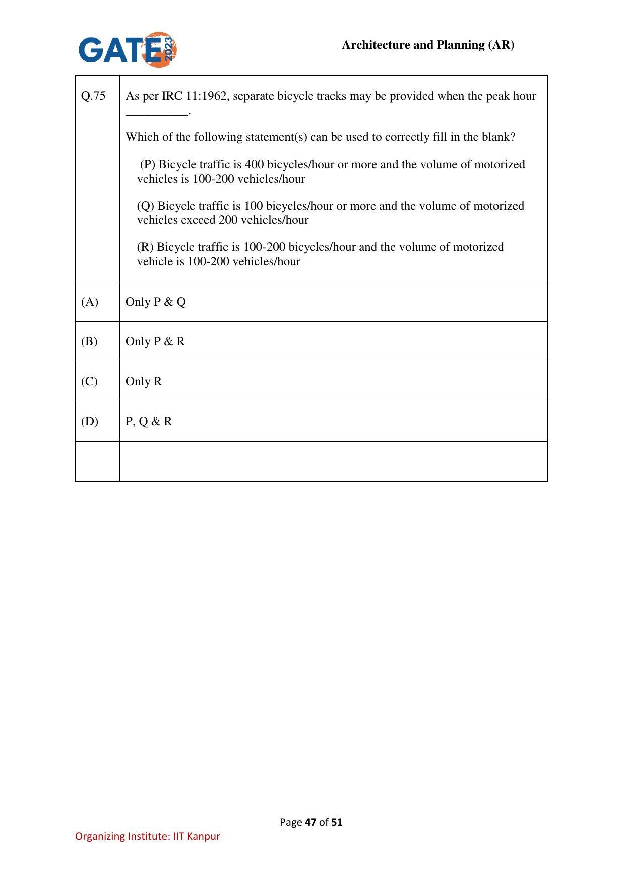 GATE 2023 Architecture and Planning (AR) Question Paper - Page 47