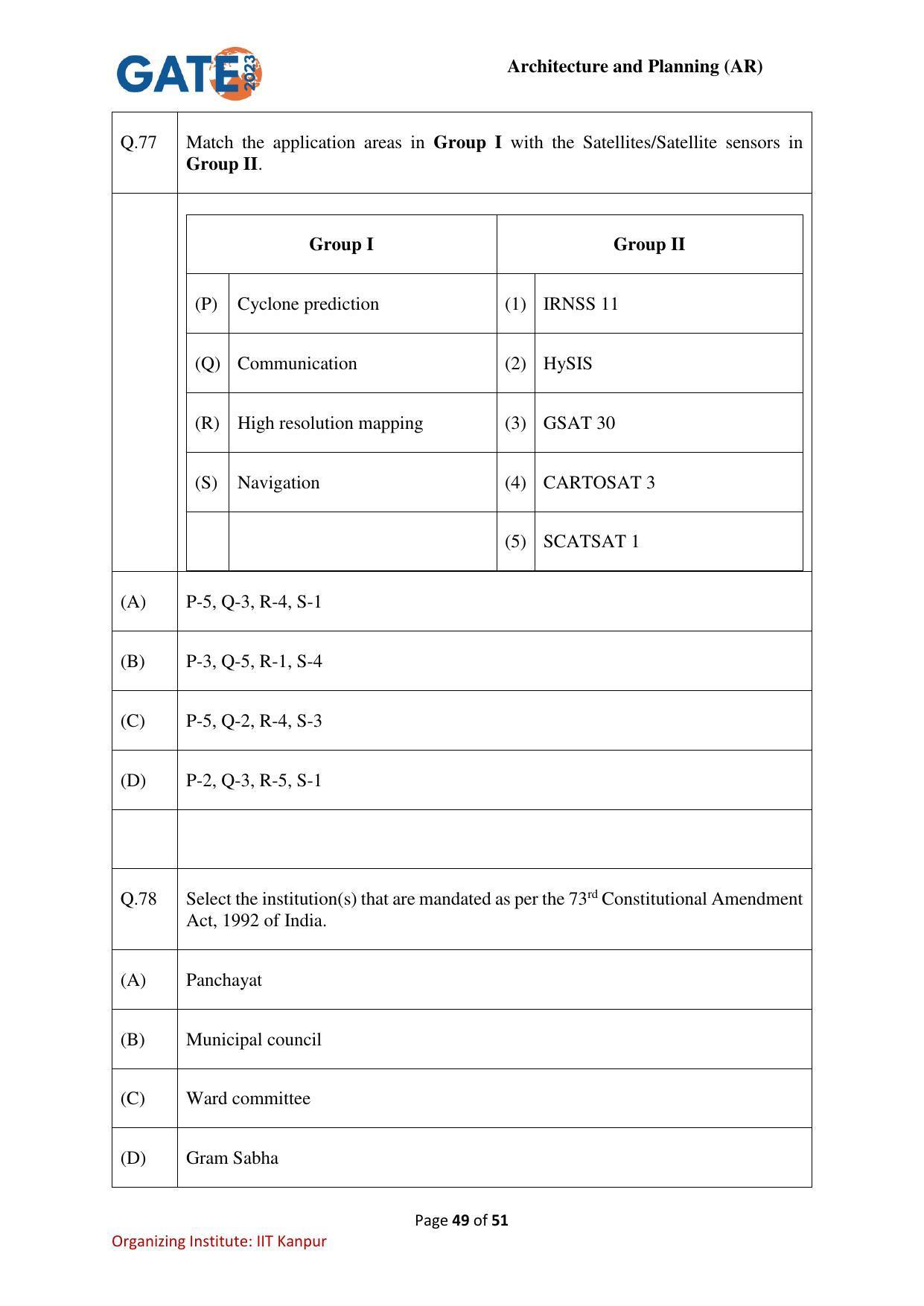 GATE 2023 Architecture and Planning (AR) Question Paper - Page 49