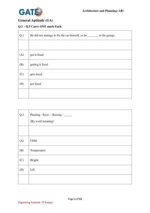 GATE 2023 Architecture and Planning (AR) Question Paper