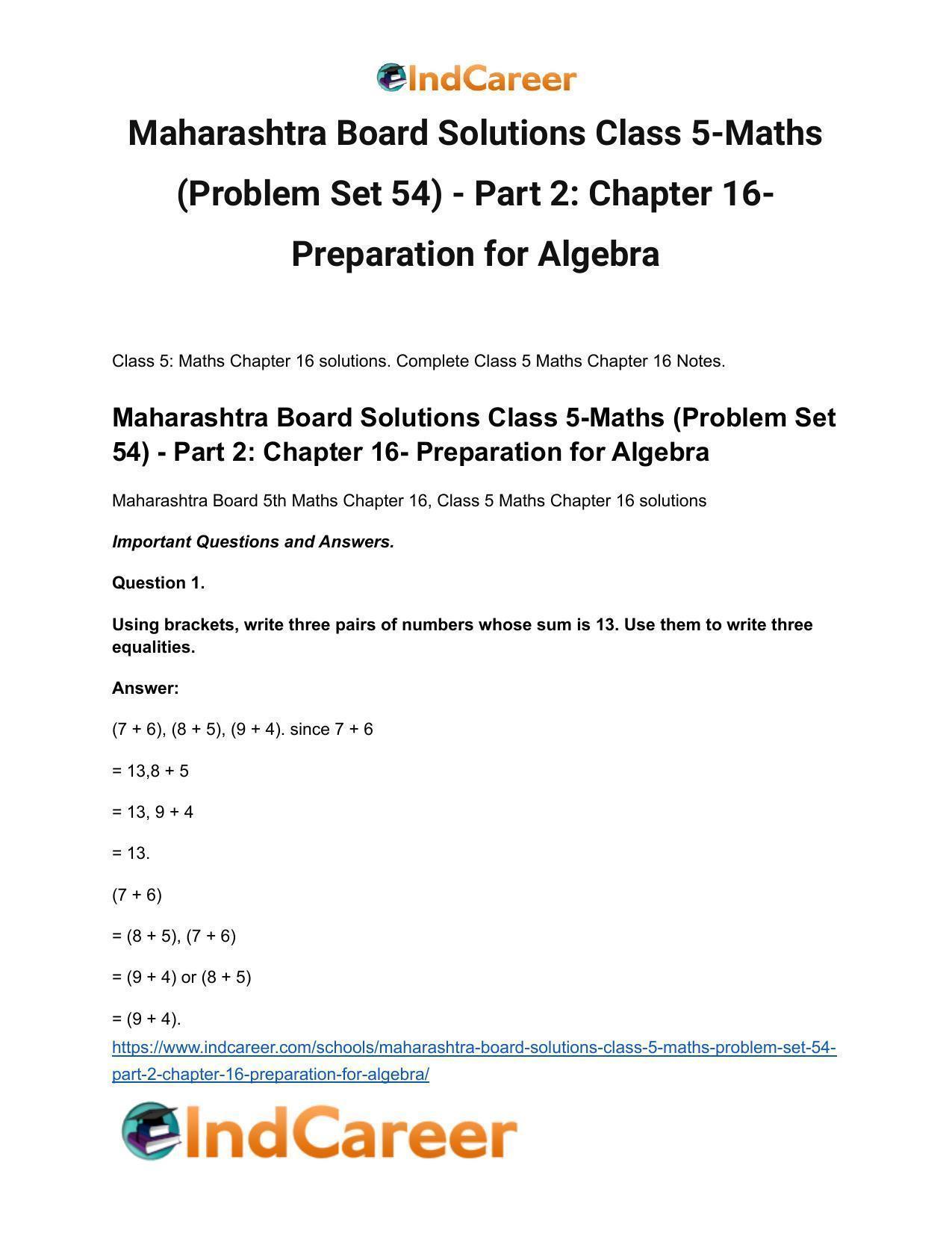 Maharashtra Board Solutions Class 5-Maths (Problem Set 54) - Part 2: Chapter 16- Preparation for Algebra - Page 2
