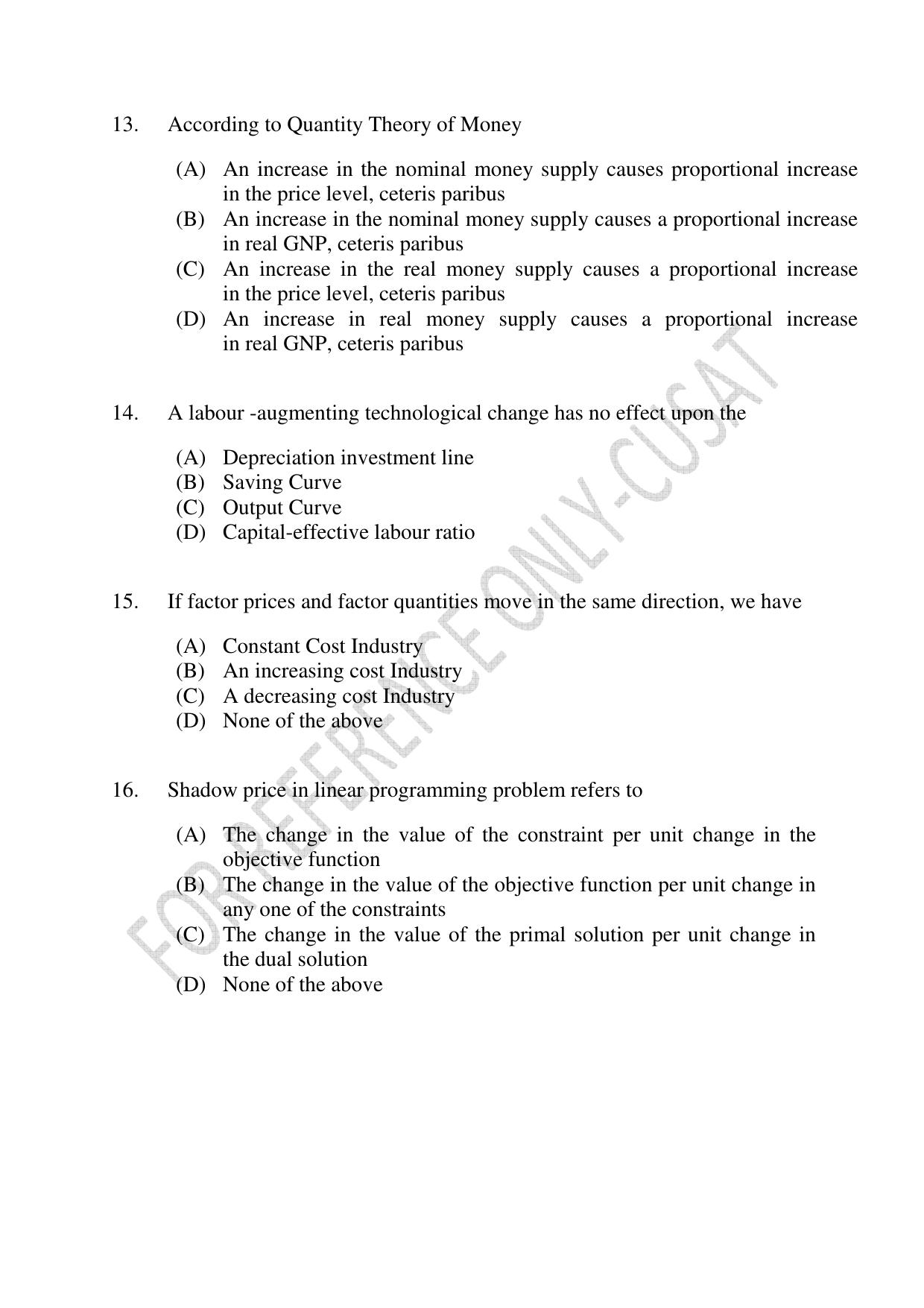 CUSAT CAT 2022 MSc in Econometrics and Financial Technology Question Paper - Page 4