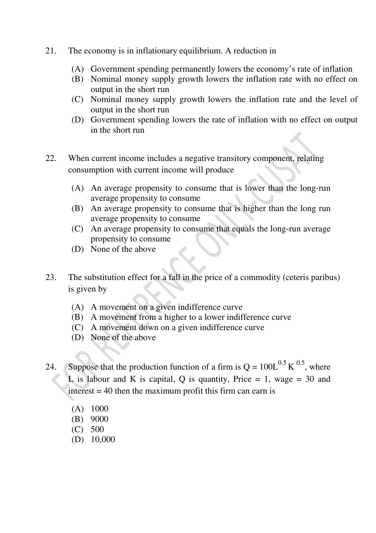 CUSAT CAT 2022 MSc in Econometrics and Financial Technology Question Paper - Page 6
