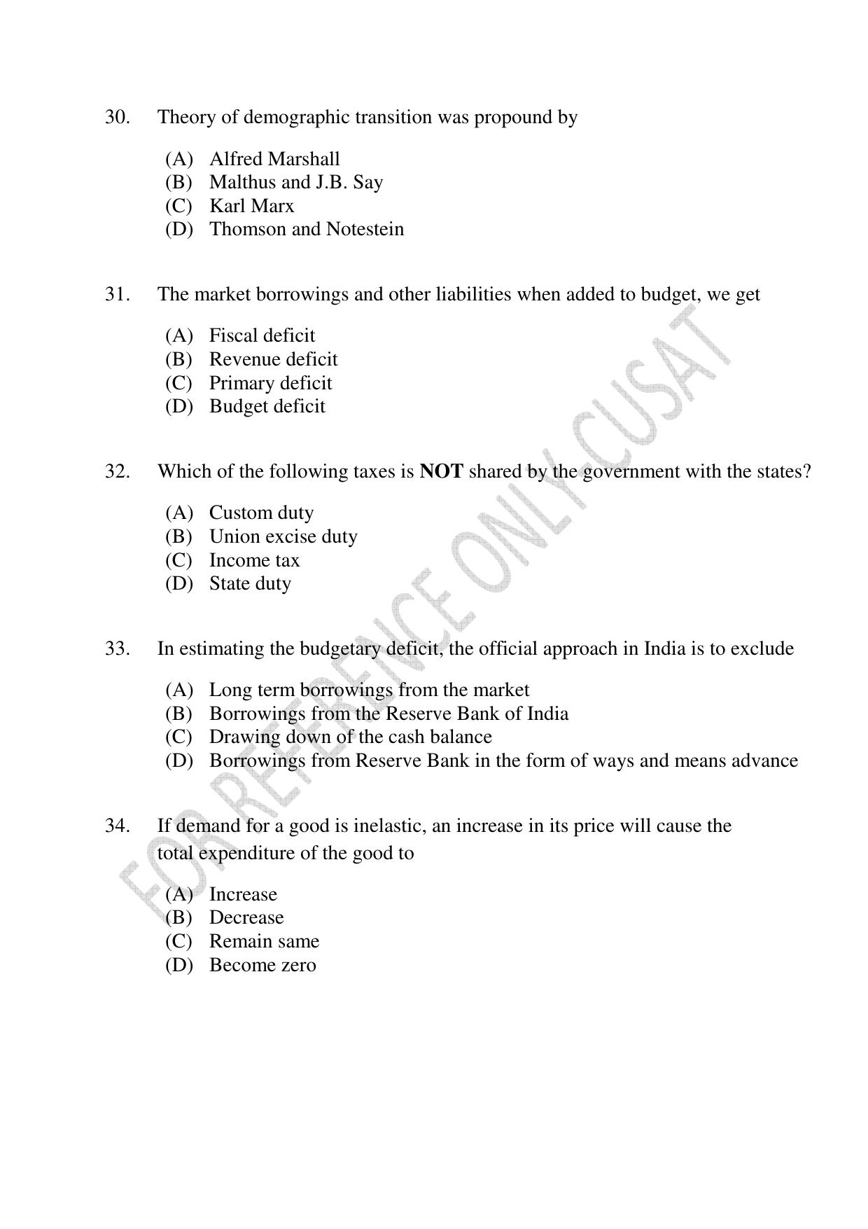 CUSAT CAT 2022 MSc in Econometrics and Financial Technology Question Paper - Page 8