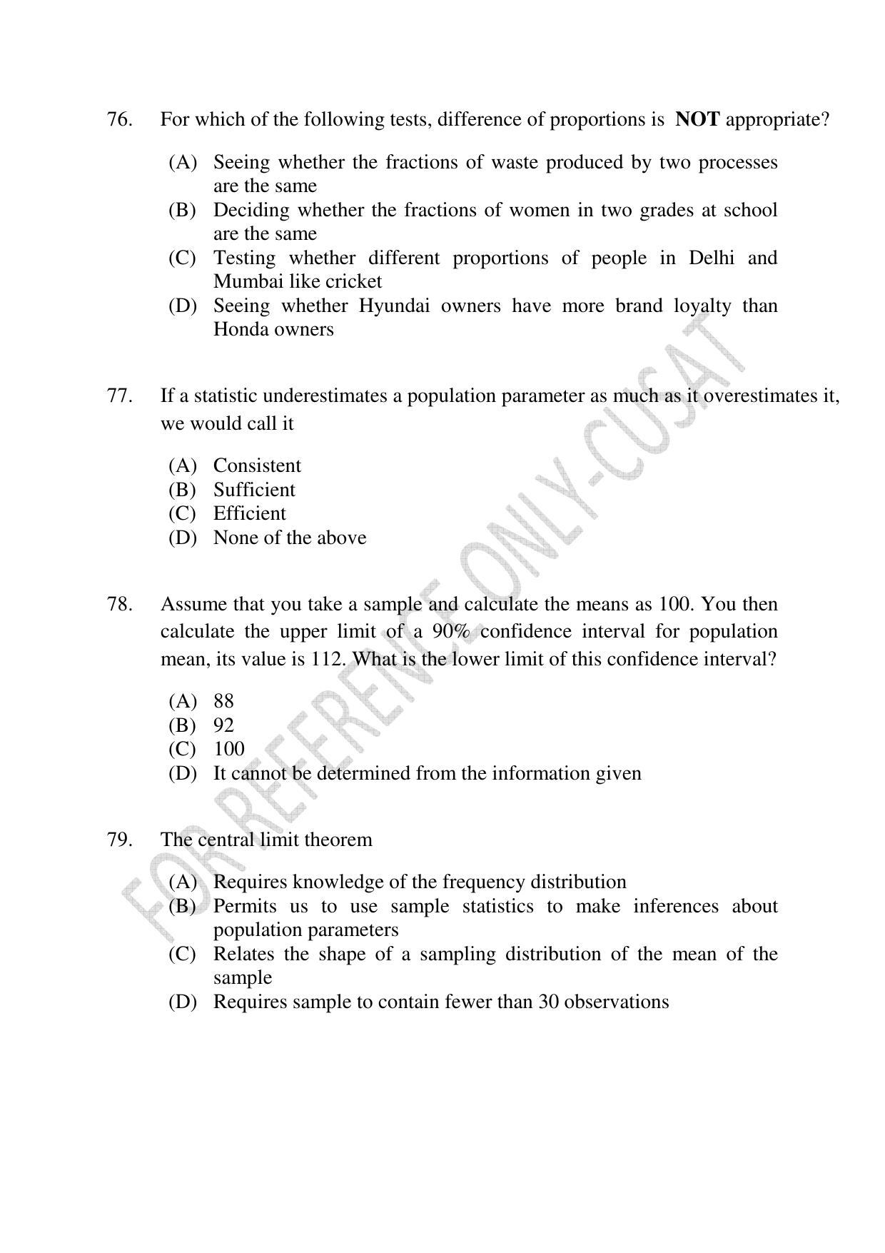 CUSAT CAT 2022 MSc in Econometrics and Financial Technology Question Paper - Page 18