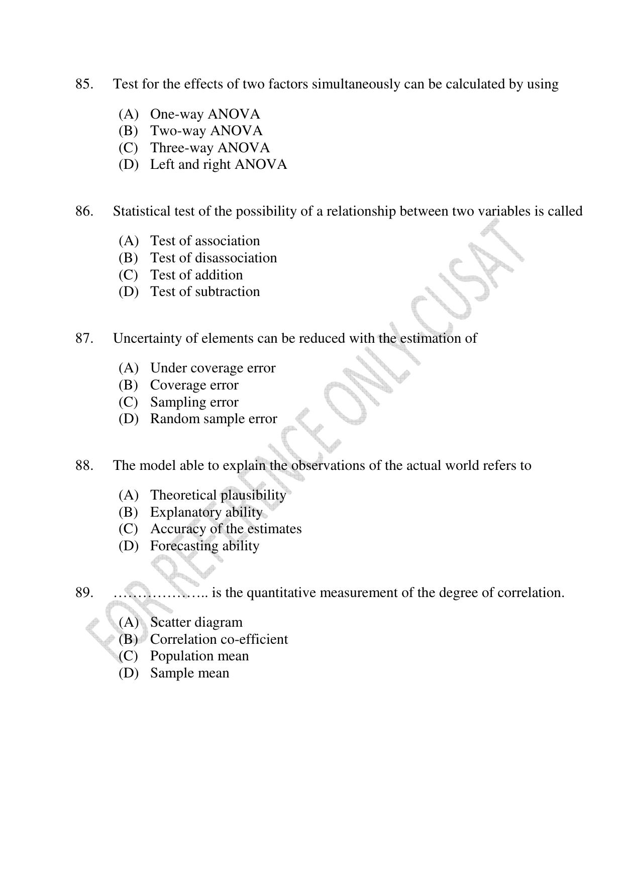 CUSAT CAT 2022 MSc in Econometrics and Financial Technology Question Paper - Page 20