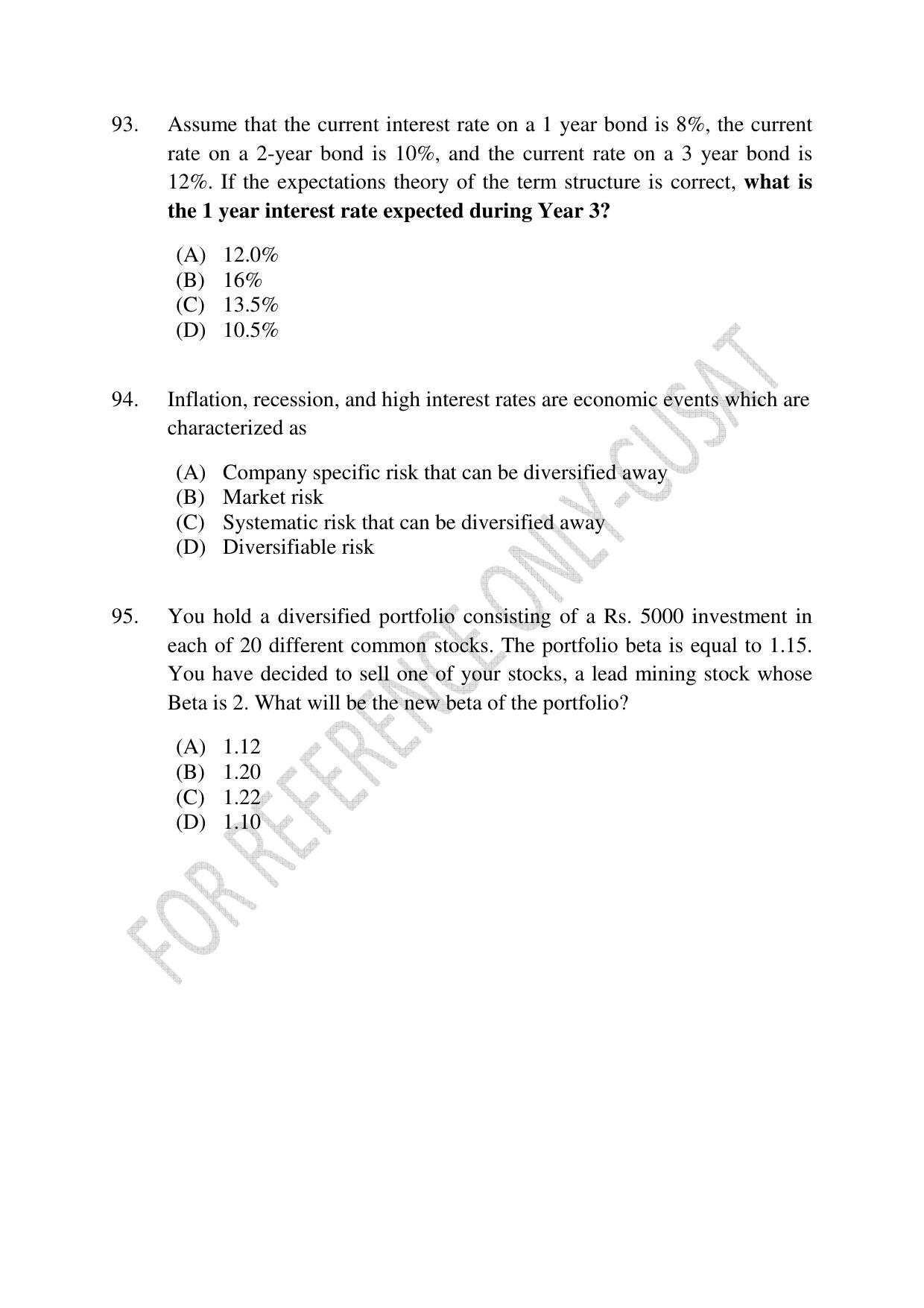 CUSAT CAT 2022 MSc in Econometrics and Financial Technology Question Paper - Page 22