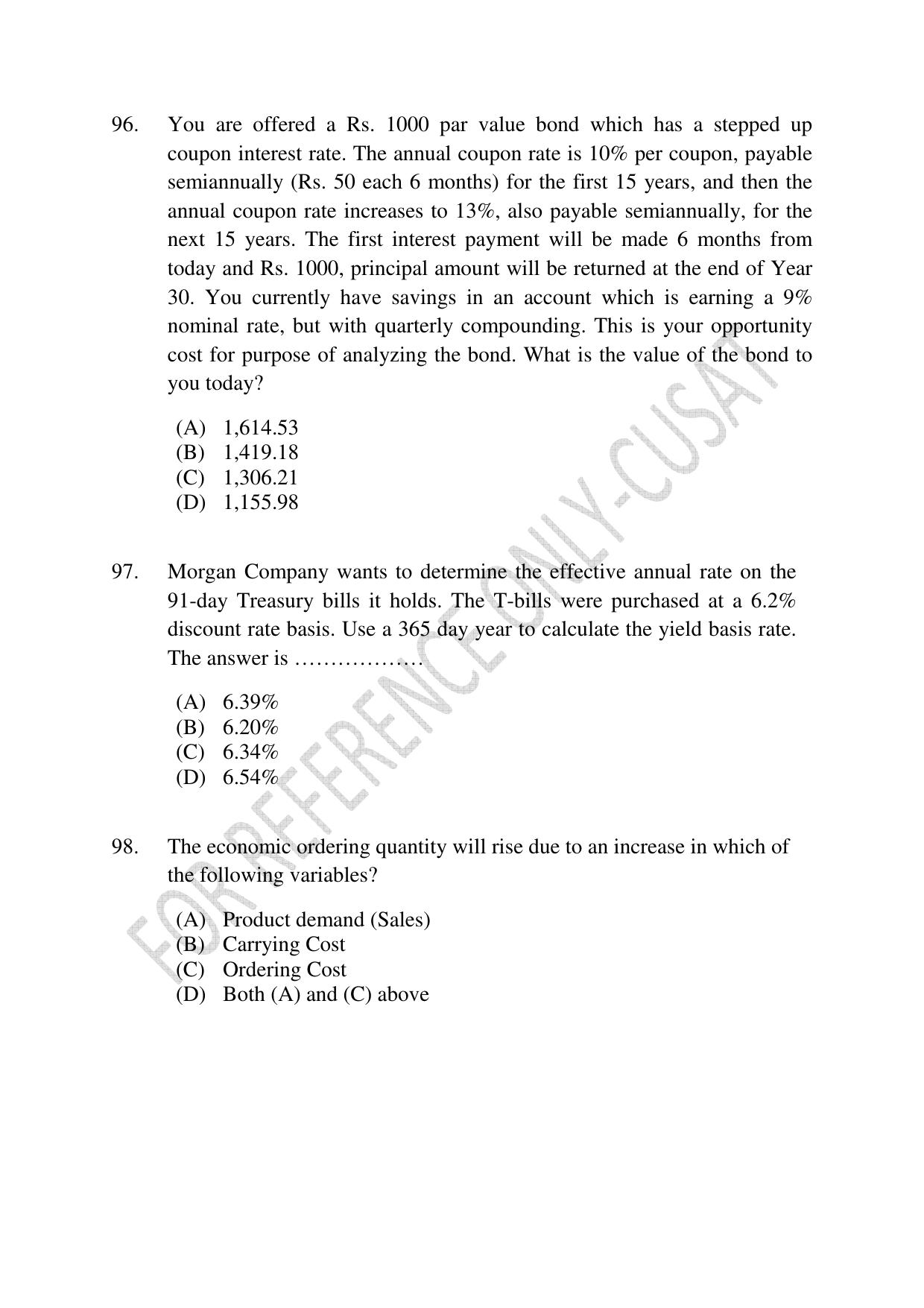 CUSAT CAT 2022 MSc in Econometrics and Financial Technology Question Paper - Page 23