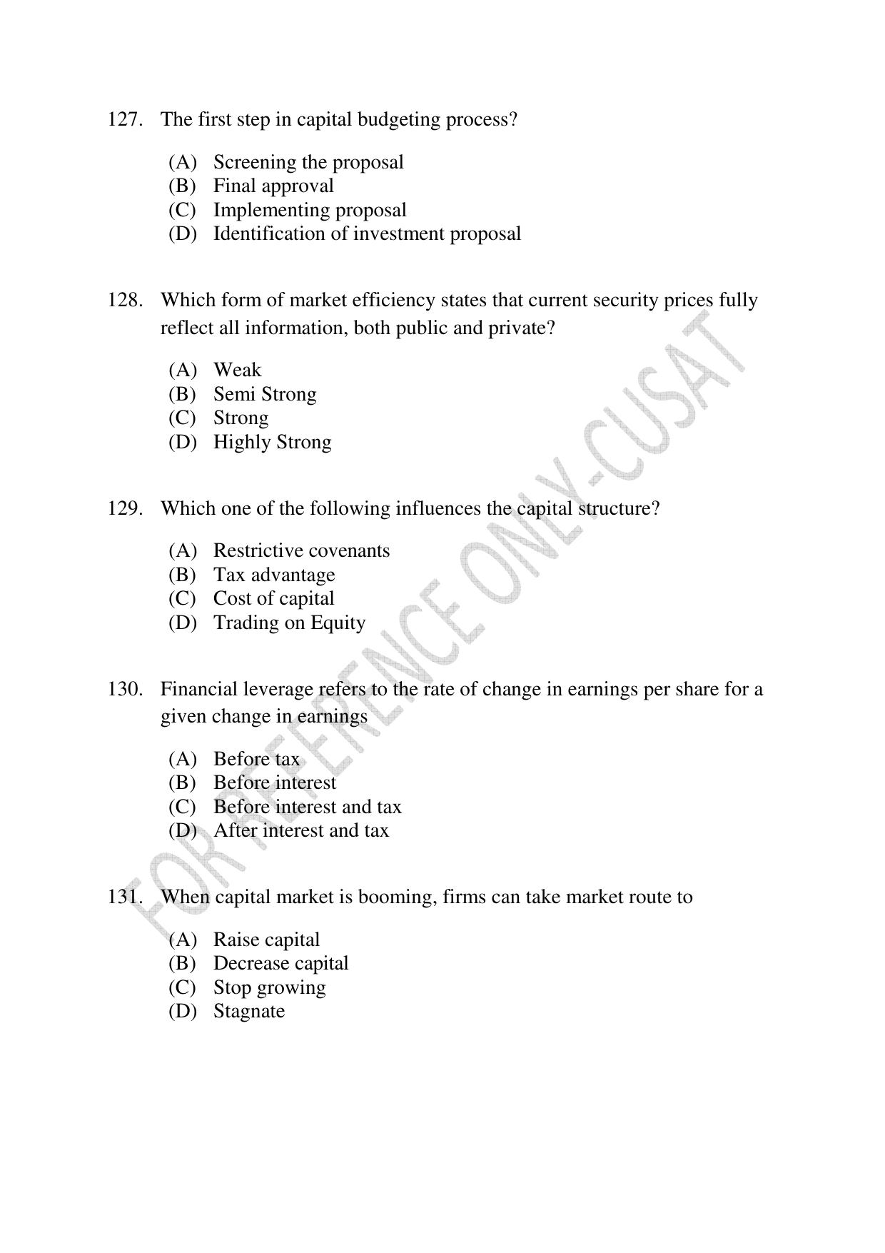 CUSAT CAT 2022 MSc in Econometrics and Financial Technology Question Paper - Page 30