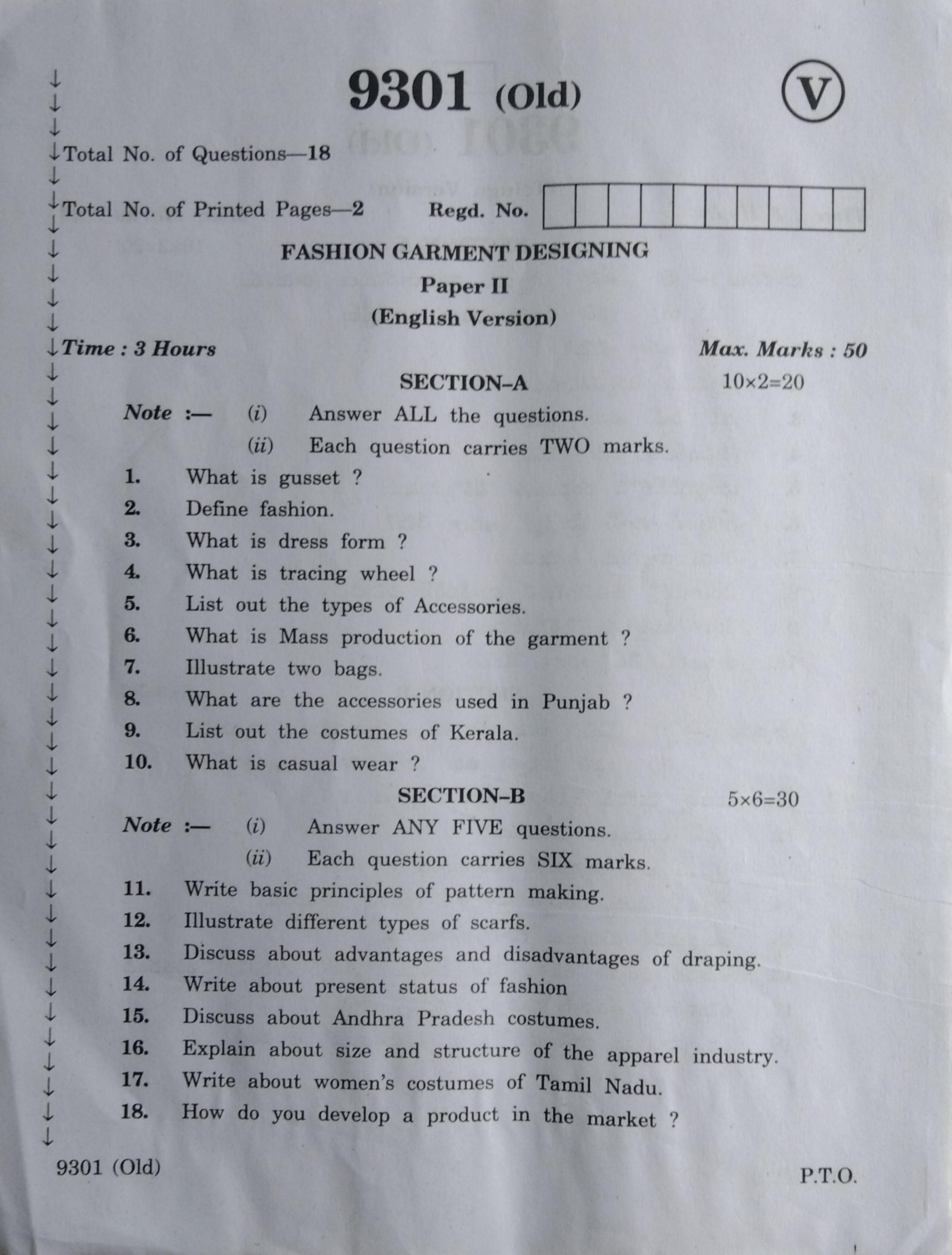 AP Inter 2nd Year Vocational Question Paper March - 2020 - Fashion Garment Designing - II (old) - Page 1
