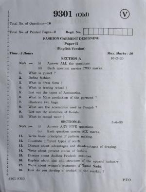AP Inter 2nd Year Vocational Question Paper March - 2020 - Fashion Garment Designing - II (old)