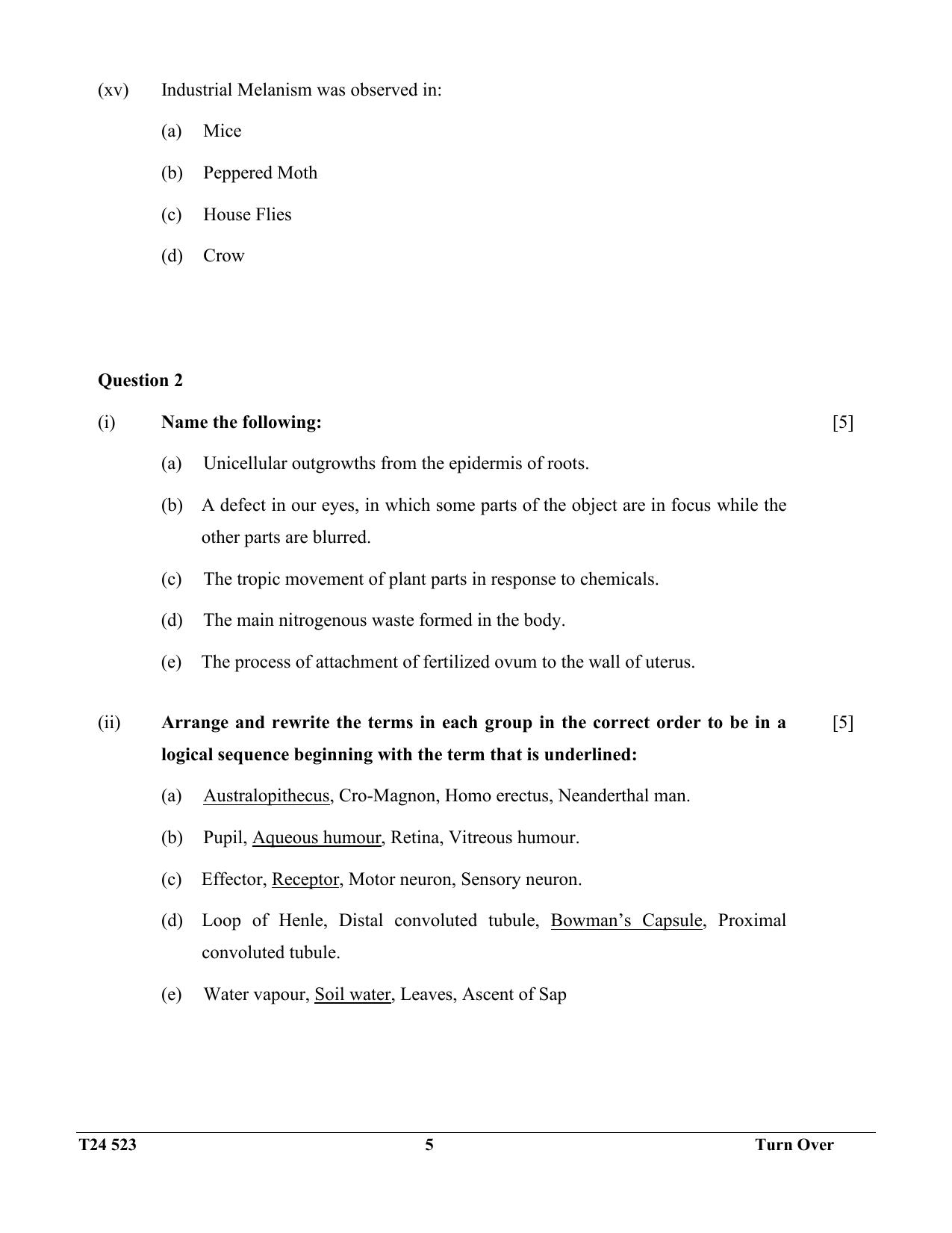 ICSE Class 10 Biology (Science Paper - 3) 2024 Question Paper - Page 5