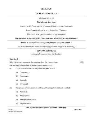 ICSE Class 10 Biology (Science Paper - 3) 2024 Question Paper