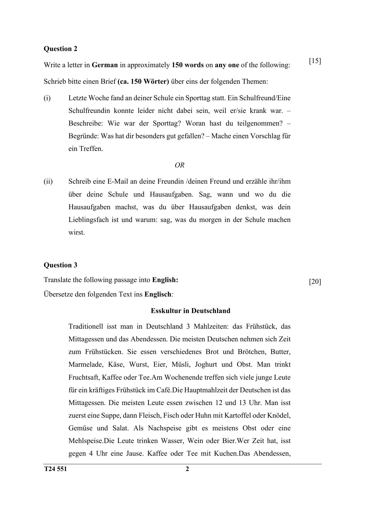 ICSE Class 10 German 2024 Question Paper - Page 2