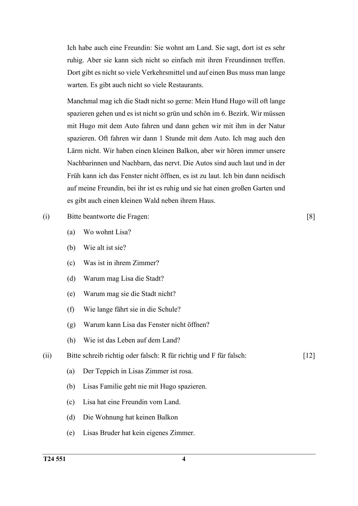 ICSE Class 10 German 2024 Question Paper - Page 4