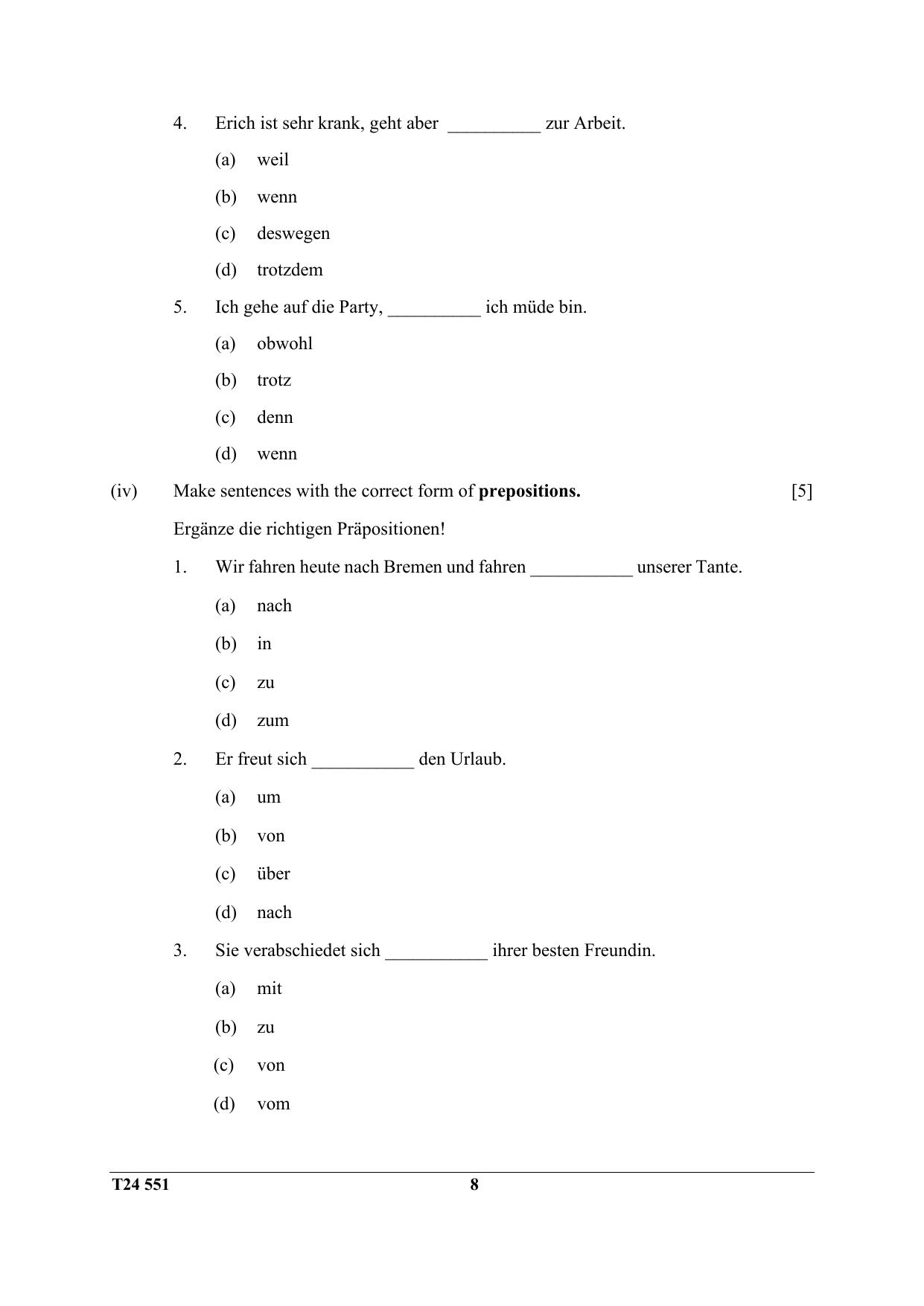 ICSE Class 10 German 2024 Question Paper - Page 8