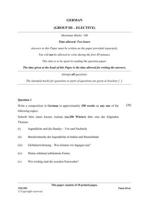 ICSE Class 10 German 2024 Question Paper