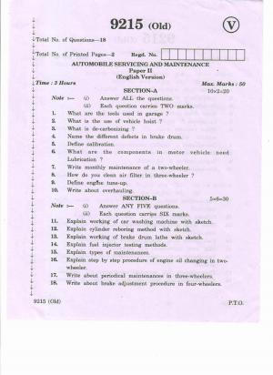 AP Inter 2nd Year Vocational Question Paper March - 2020 - Automobile Servicing Maintenance - II (old)