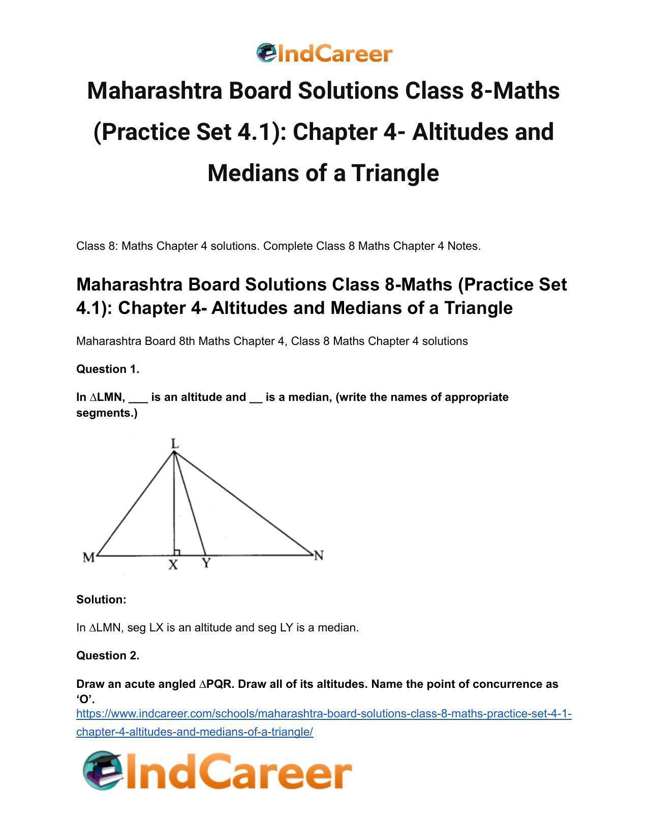 Maharashtra Board Solutions Class 8-Maths (Practice Set 4.1): Chapter 4- Altitudes and Medians of a Triangle - Page 2