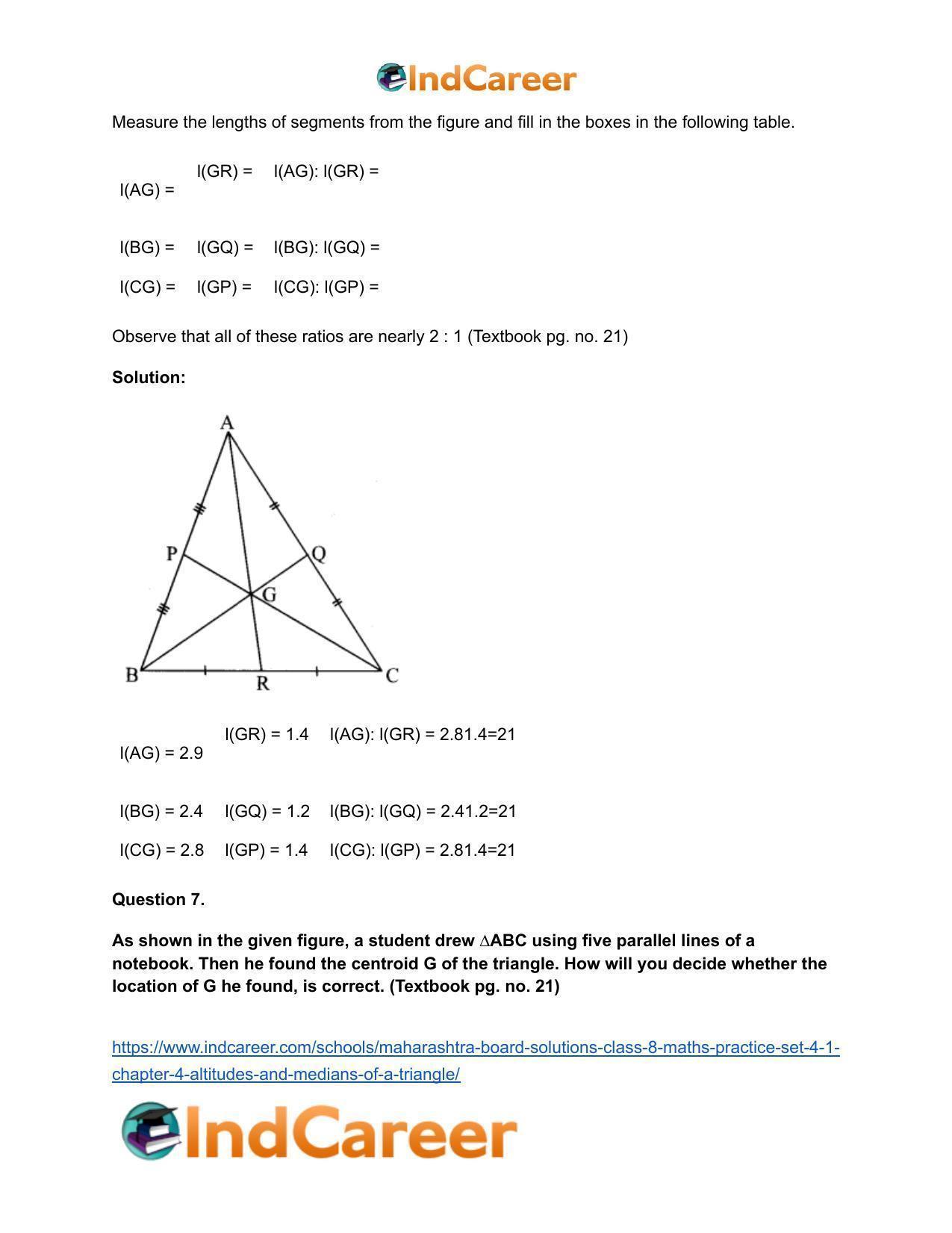 Maharashtra Board Solutions Class 8-Maths (Practice Set 4.1): Chapter 4- Altitudes and Medians of a Triangle - Page 13