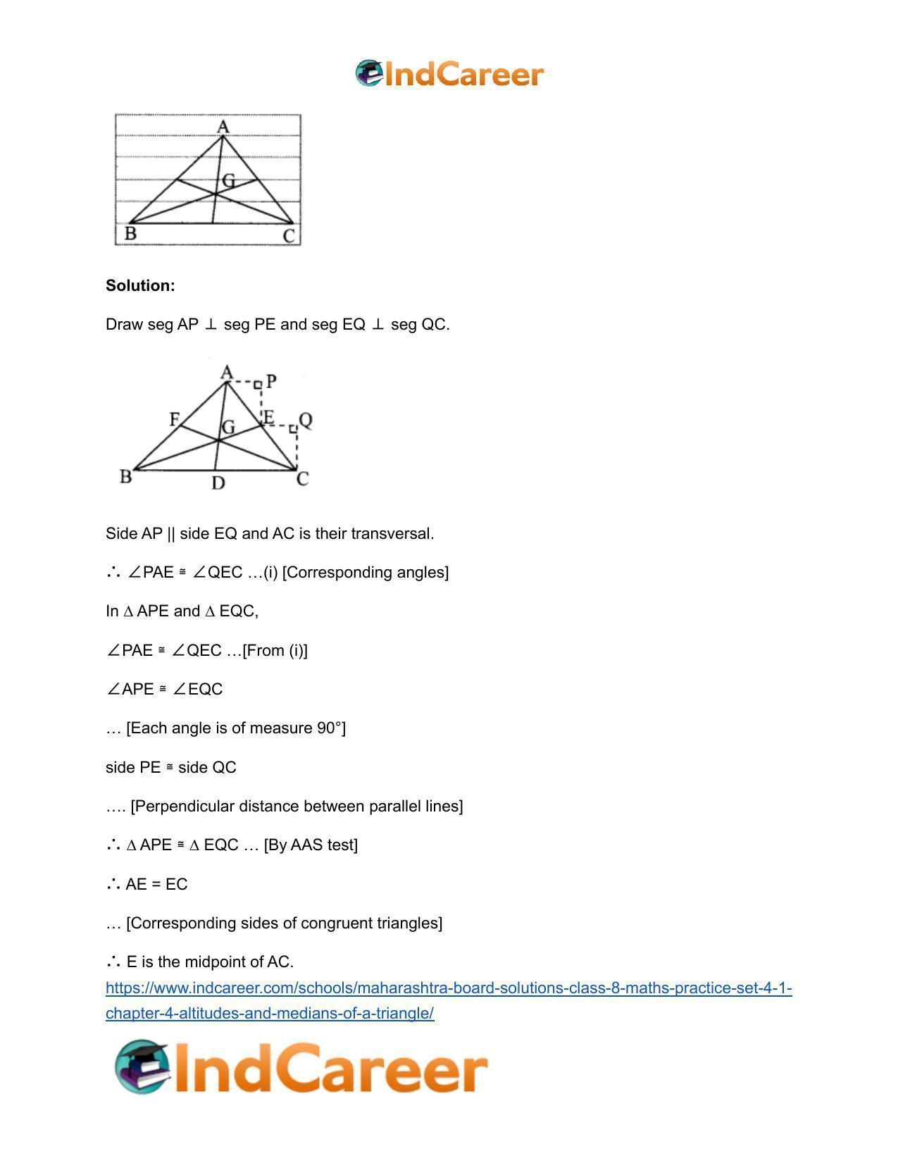 Maharashtra Board Solutions Class 8-Maths (Practice Set 4.1): Chapter 4- Altitudes and Medians of a Triangle - Page 14