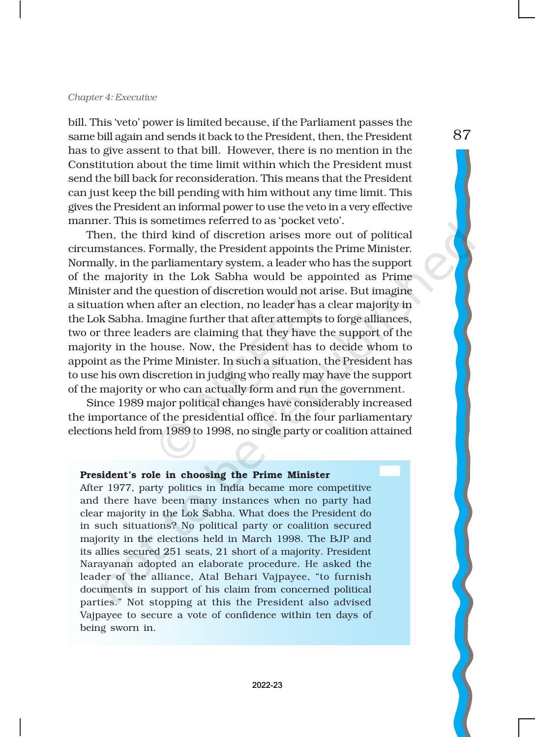 NCERT Book for Class 11 Political Science (Indian Constitution at Work) Chapter 4 Executive - Page 10