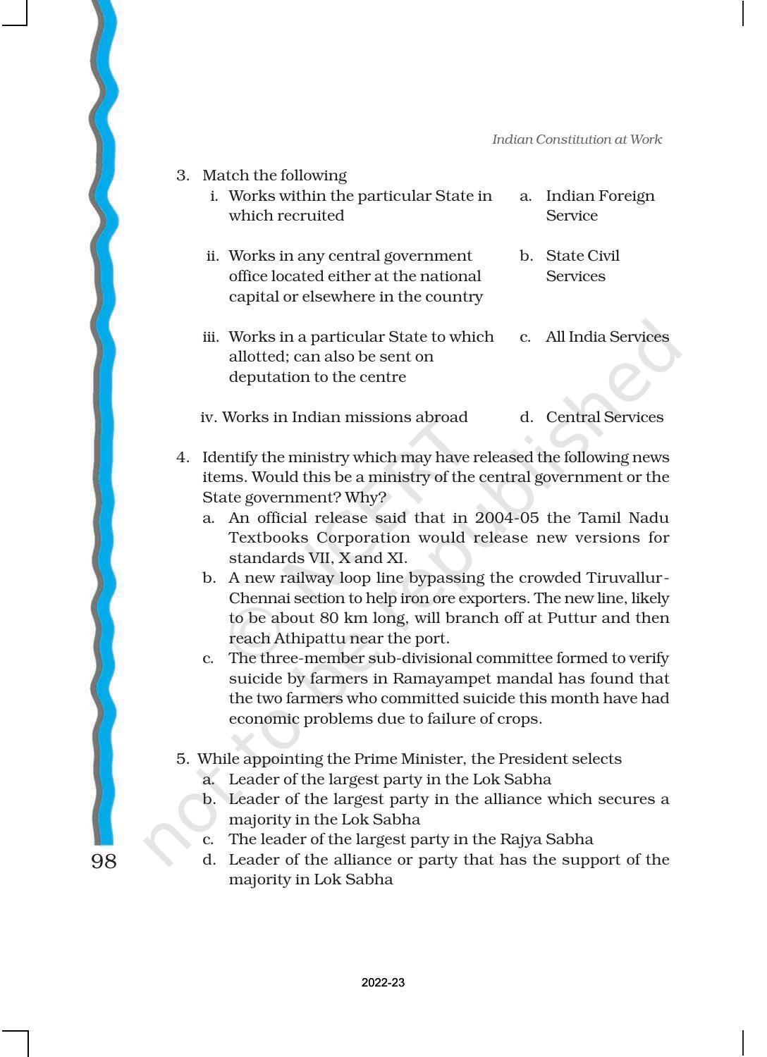 NCERT Book for Class 11 Political Science (Indian Constitution at Work) Chapter 4 Executive - Page 21