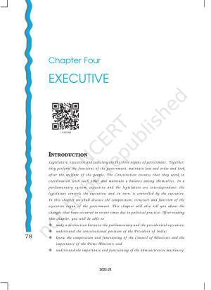 NCERT Book for Class 11 Political Science (Indian Constitution at Work) Chapter 4 Executive