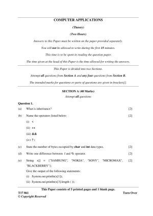 ICSE Class 10 COMPUTER APPLICATIONS 2017 Question Paper