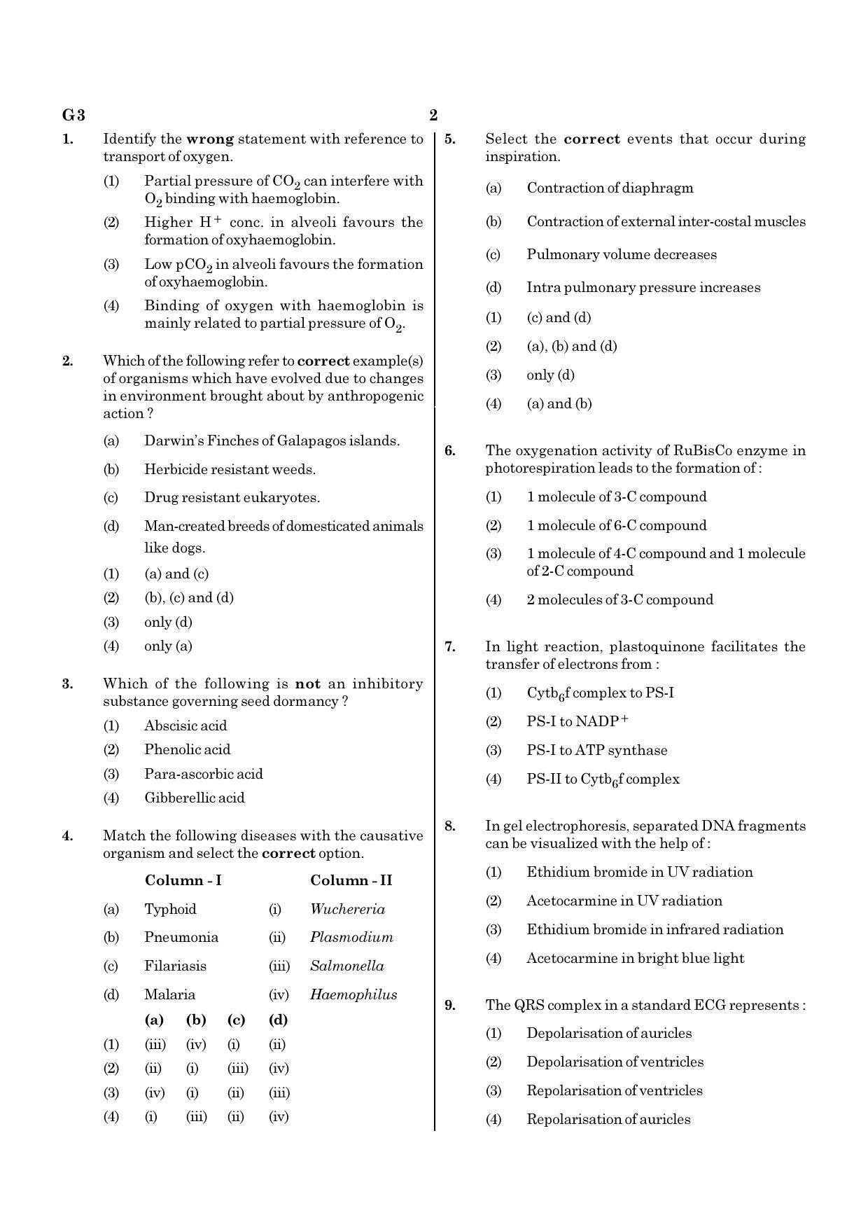 NEET G3 2020 Question Paper - Page 2
