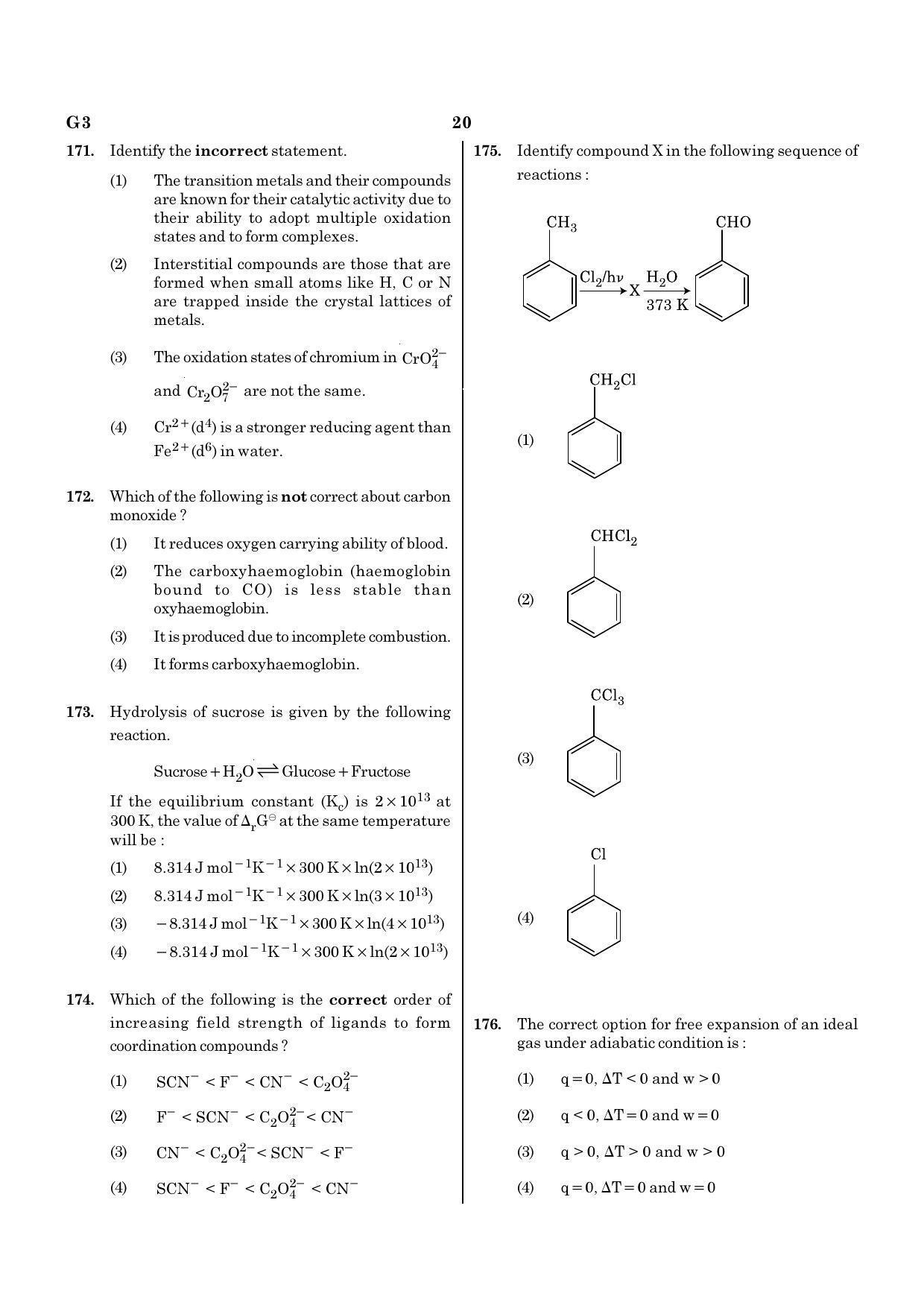NEET G3 2020 Question Paper - Page 20