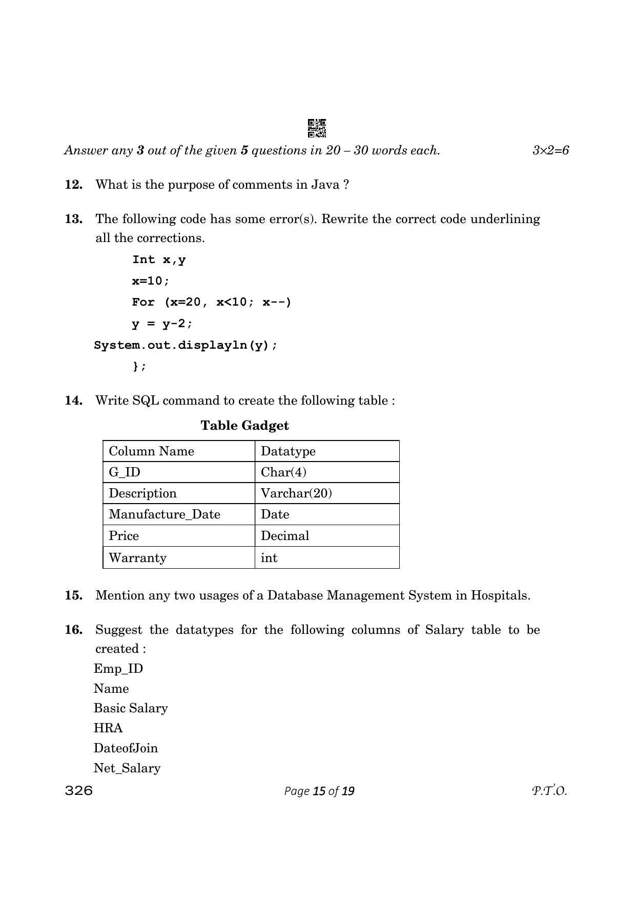 CBSE Class 12 Information Technology (Compartment) 2023 Question Paper - Page 15
