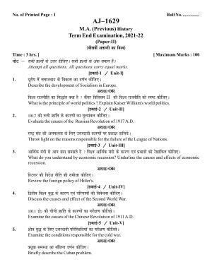 Bilaspur University Question Paper 2021-2022:M.A (Previous)) History History Of 20th Centure World Paper 1