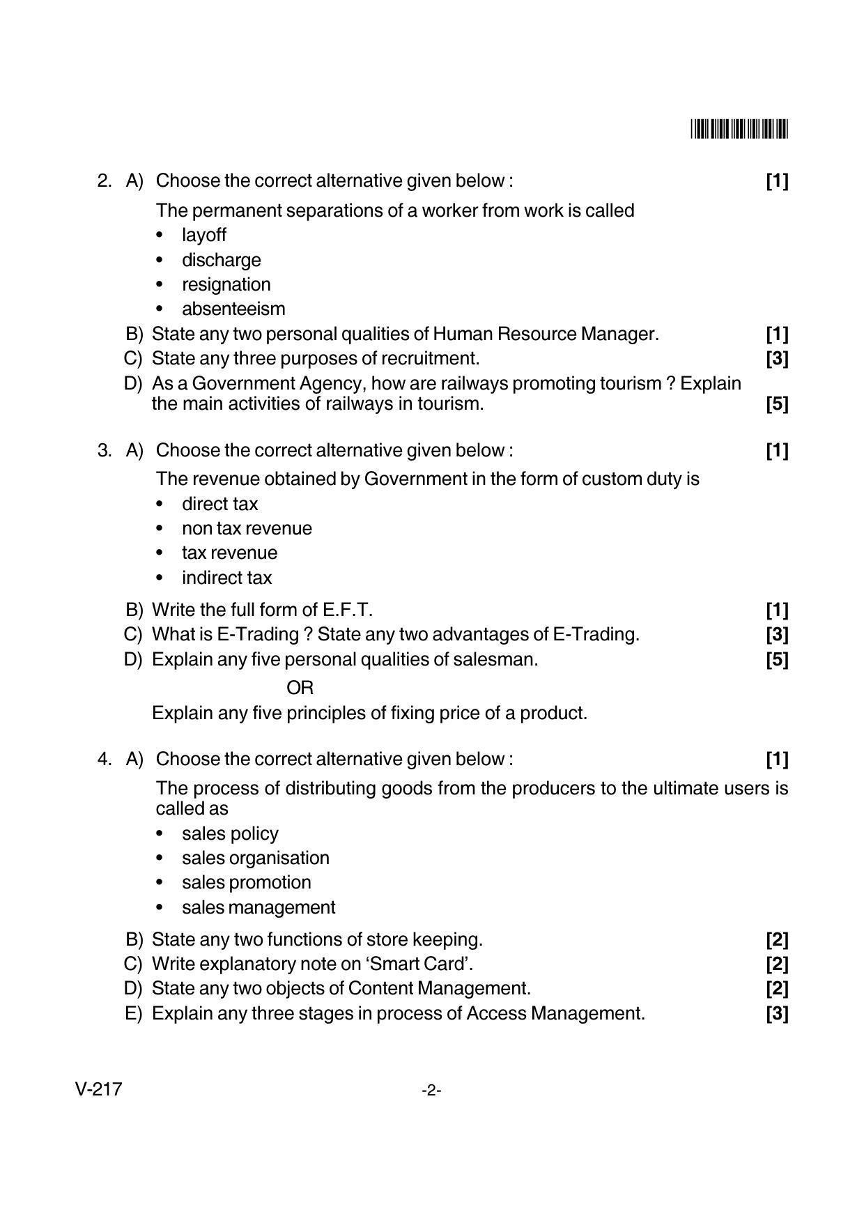 Goa Board Class 12 Business Administration  Voc 217 New Pattern (March 2018) Question Paper - Page 2