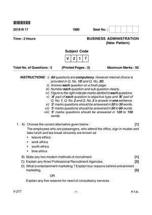 Goa Board Class 12 Business Administration  Voc 217 New Pattern (March 2018) Question Paper