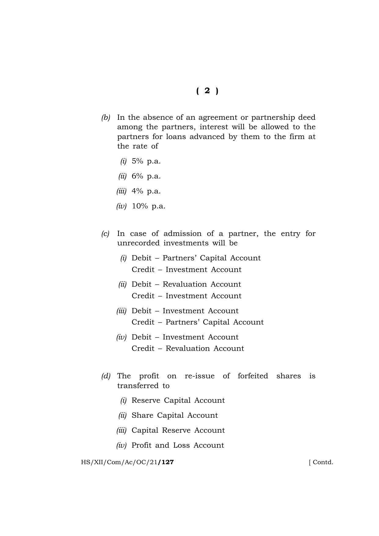 Meghalaya Board (MBOSE) Class 12 ACCOUNTANCY (Old Course) (HS-XII-Com-Ac-OC-21) 2021 Question Paper - Page 2