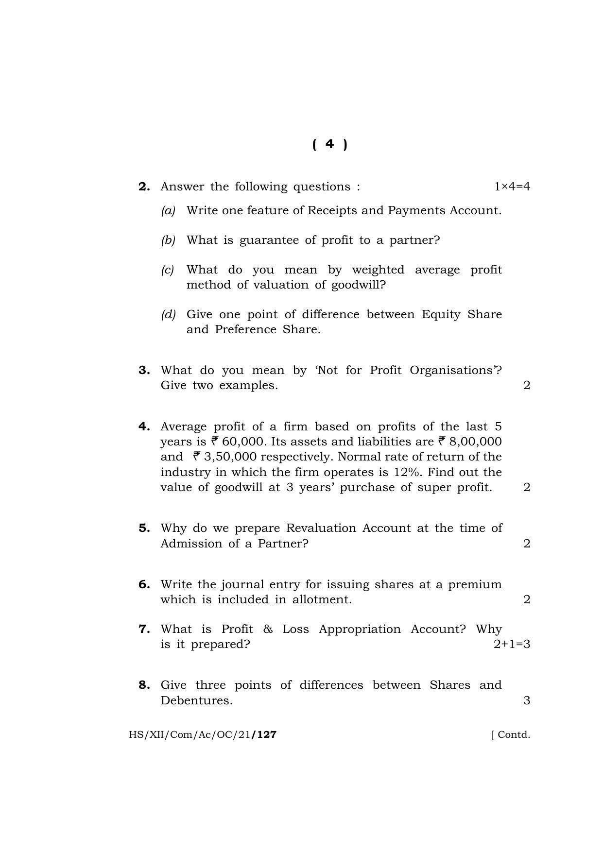 Meghalaya Board (MBOSE) Class 12 ACCOUNTANCY (Old Course) (HS-XII-Com-Ac-OC-21) 2021 Question Paper - Page 4