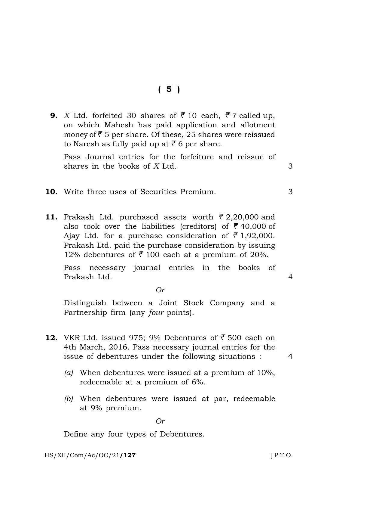 Meghalaya Board (MBOSE) Class 12 ACCOUNTANCY (Old Course) (HS-XII-Com-Ac-OC-21) 2021 Question Paper - Page 5