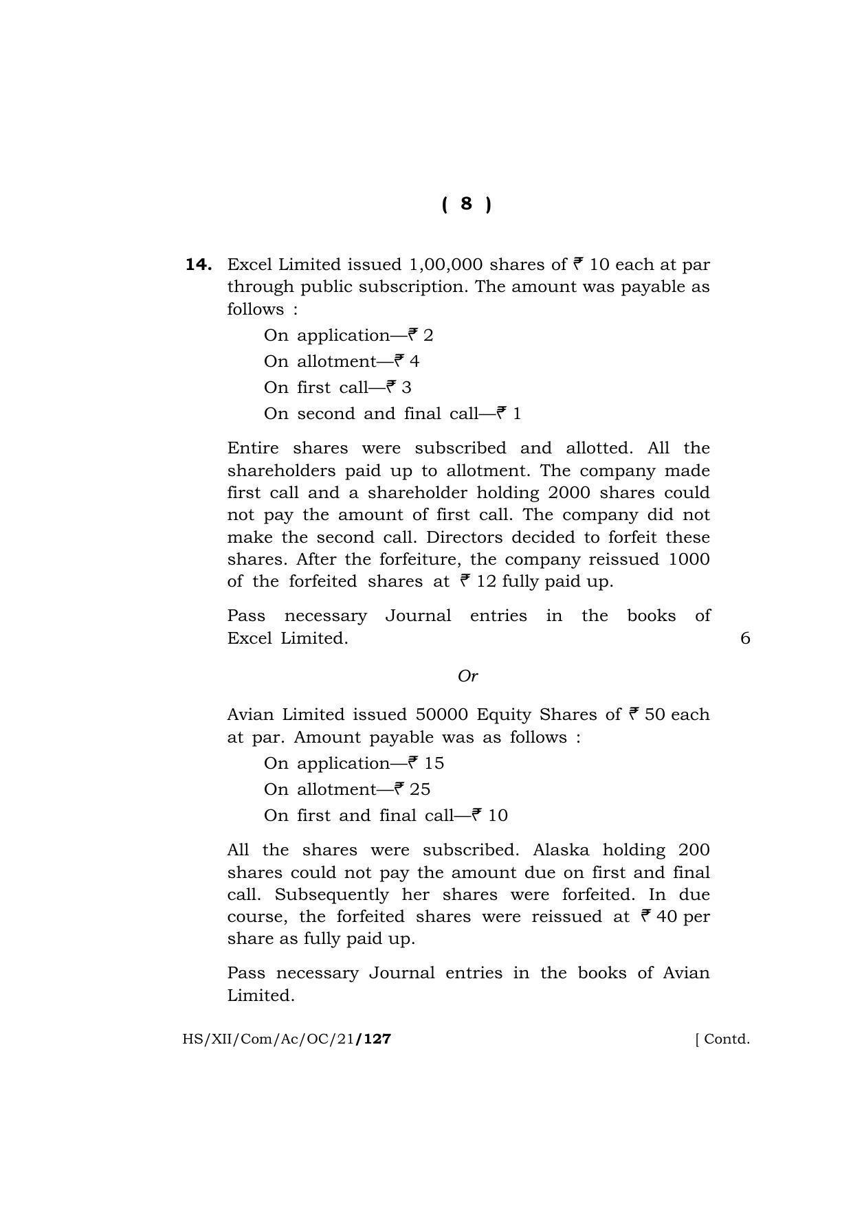 Meghalaya Board (MBOSE) Class 12 ACCOUNTANCY (Old Course) (HS-XII-Com-Ac-OC-21) 2021 Question Paper - Page 8