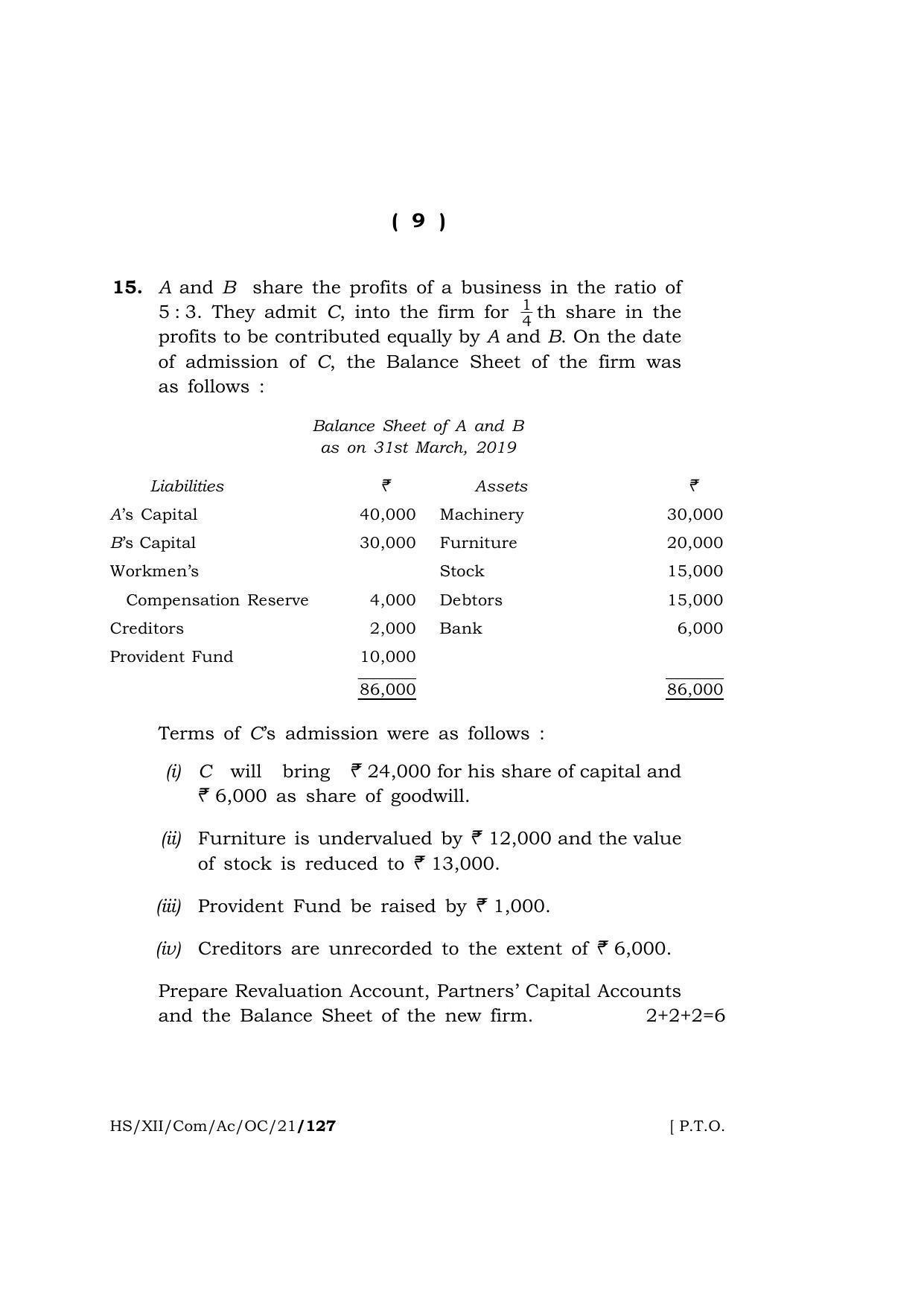 Meghalaya Board (MBOSE) Class 12 ACCOUNTANCY (Old Course) (HS-XII-Com-Ac-OC-21) 2021 Question Paper - Page 9