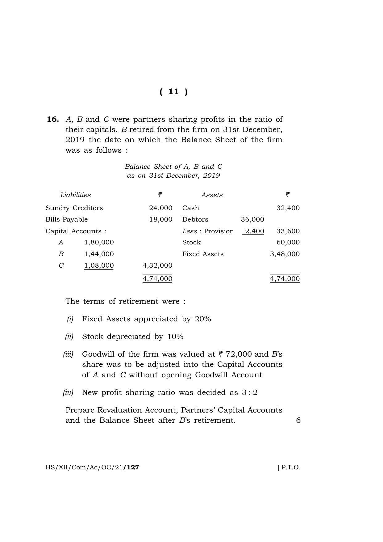 Meghalaya Board (MBOSE) Class 12 ACCOUNTANCY (Old Course) (HS-XII-Com-Ac-OC-21) 2021 Question Paper - Page 11