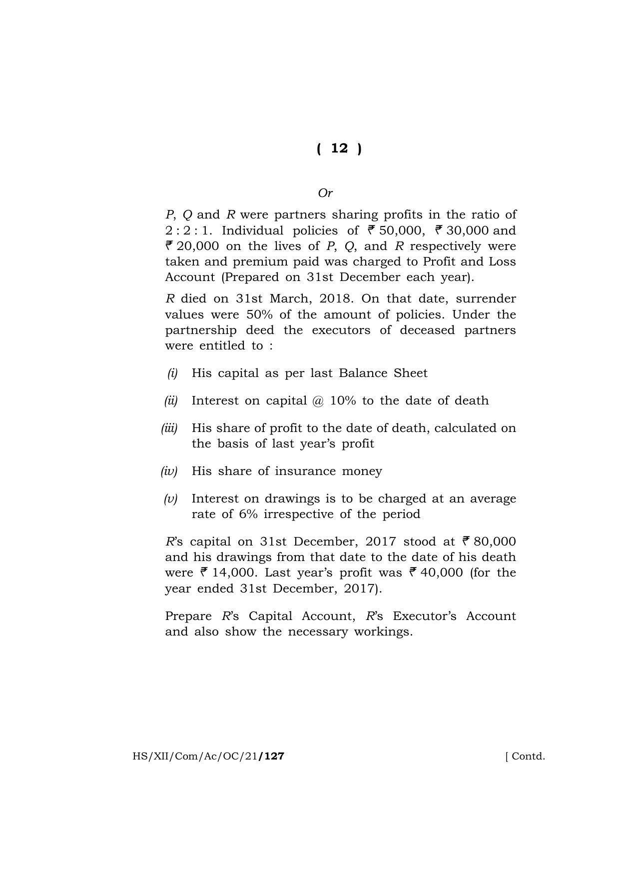Meghalaya Board (MBOSE) Class 12 ACCOUNTANCY (Old Course) (HS-XII-Com-Ac-OC-21) 2021 Question Paper - Page 12