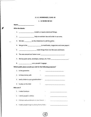Worksheet for Class 3 EVS Assignment 43 Work We Do
