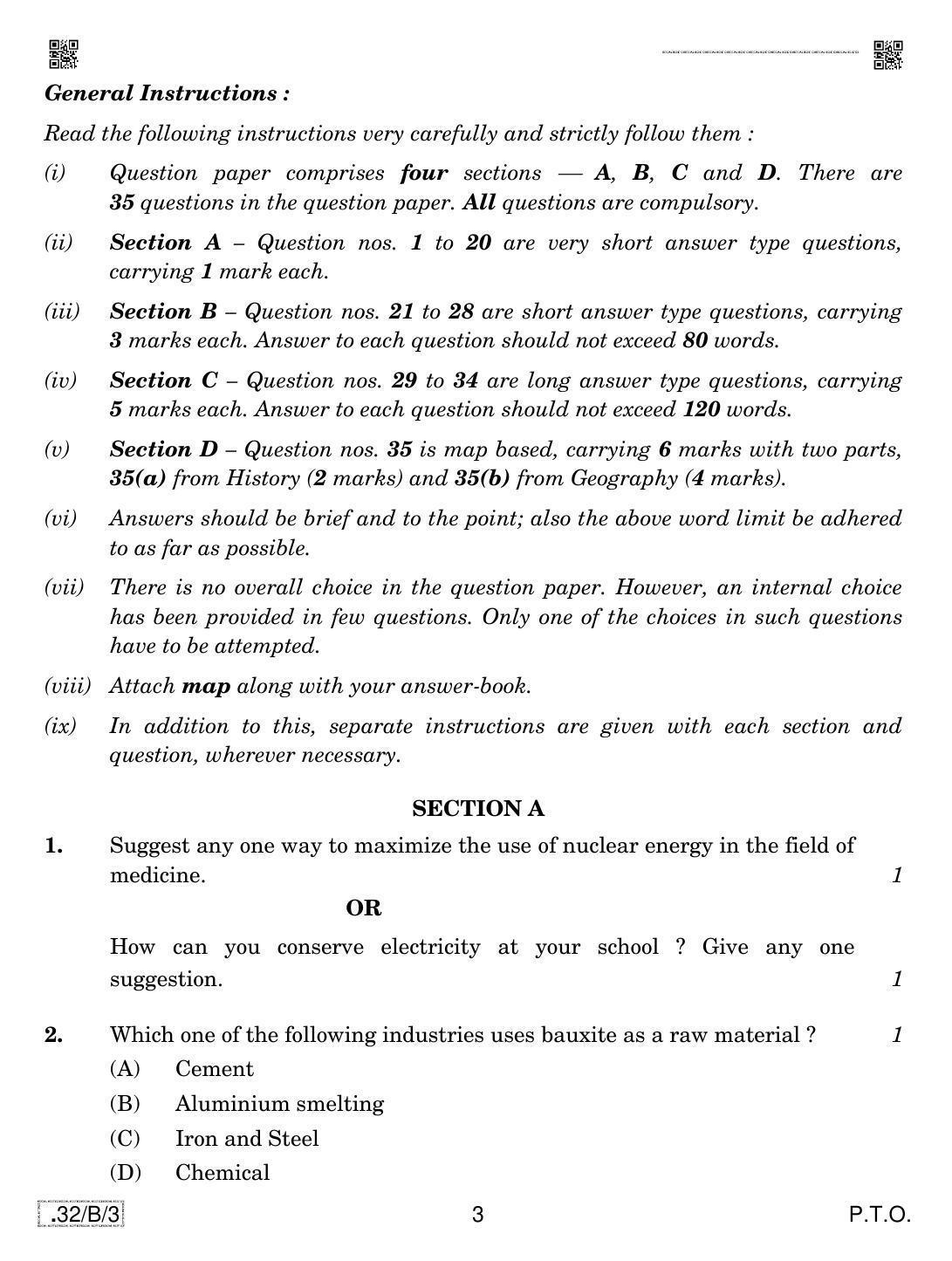 CBSE Class 10 32-C-3 Social Science 2020 Compartment Question Paper - Page 3