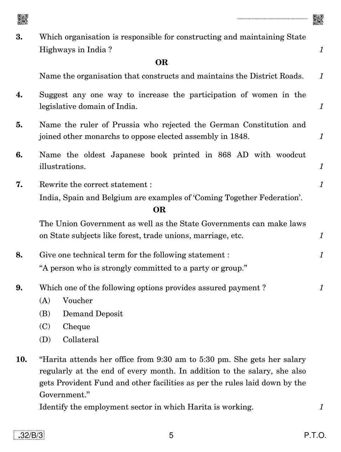 CBSE Class 10 32-C-3 Social Science 2020 Compartment Question Paper - Page 5