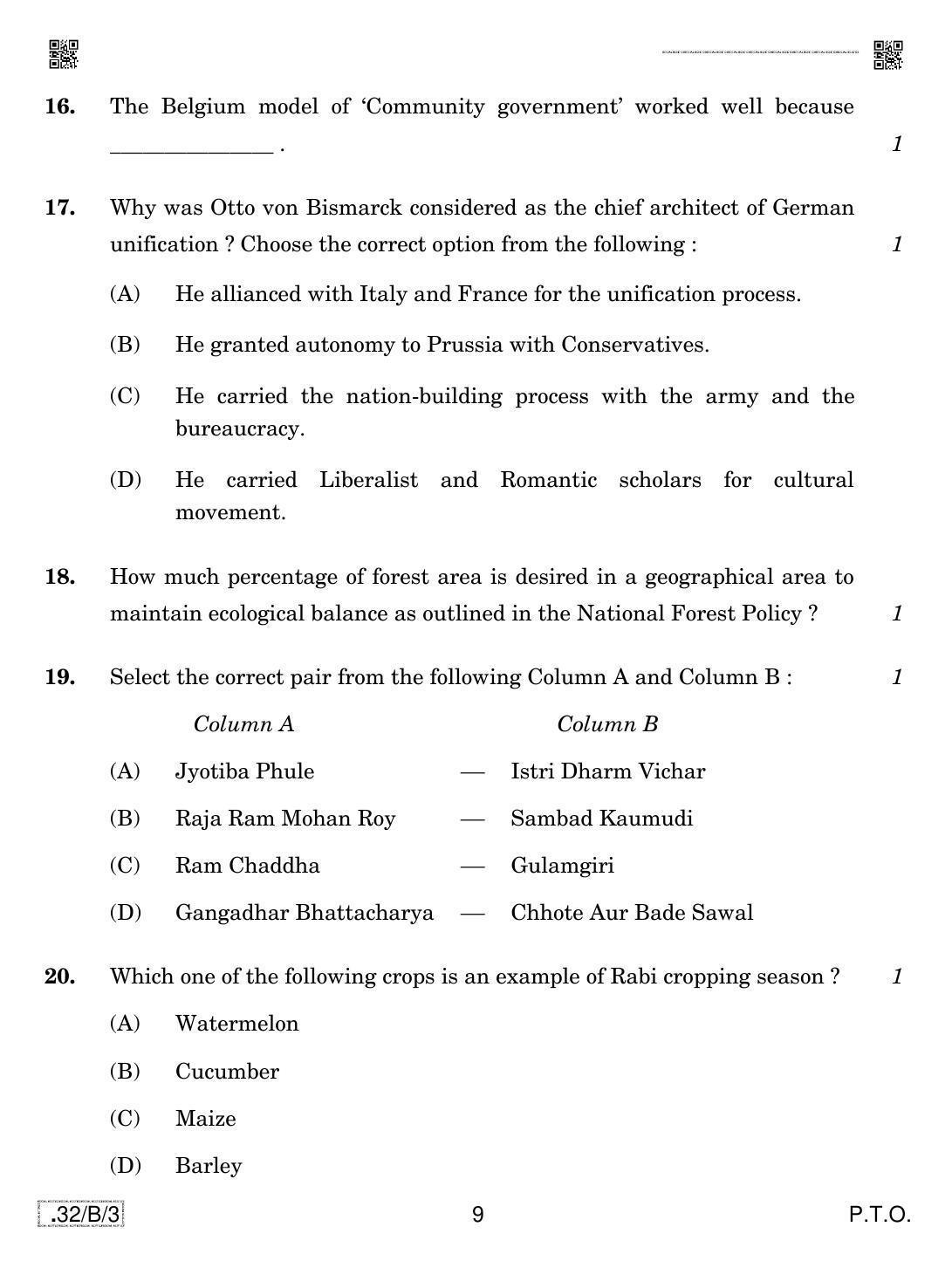 CBSE Class 10 32-C-3 Social Science 2020 Compartment Question Paper - Page 9