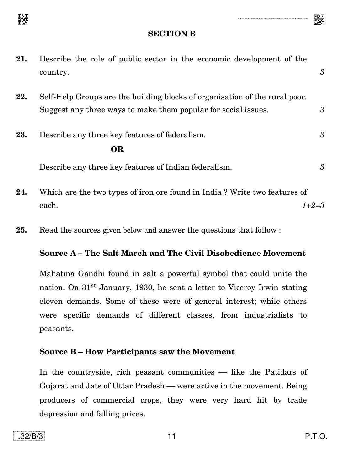 CBSE Class 10 32-C-3 Social Science 2020 Compartment Question Paper - Page 11