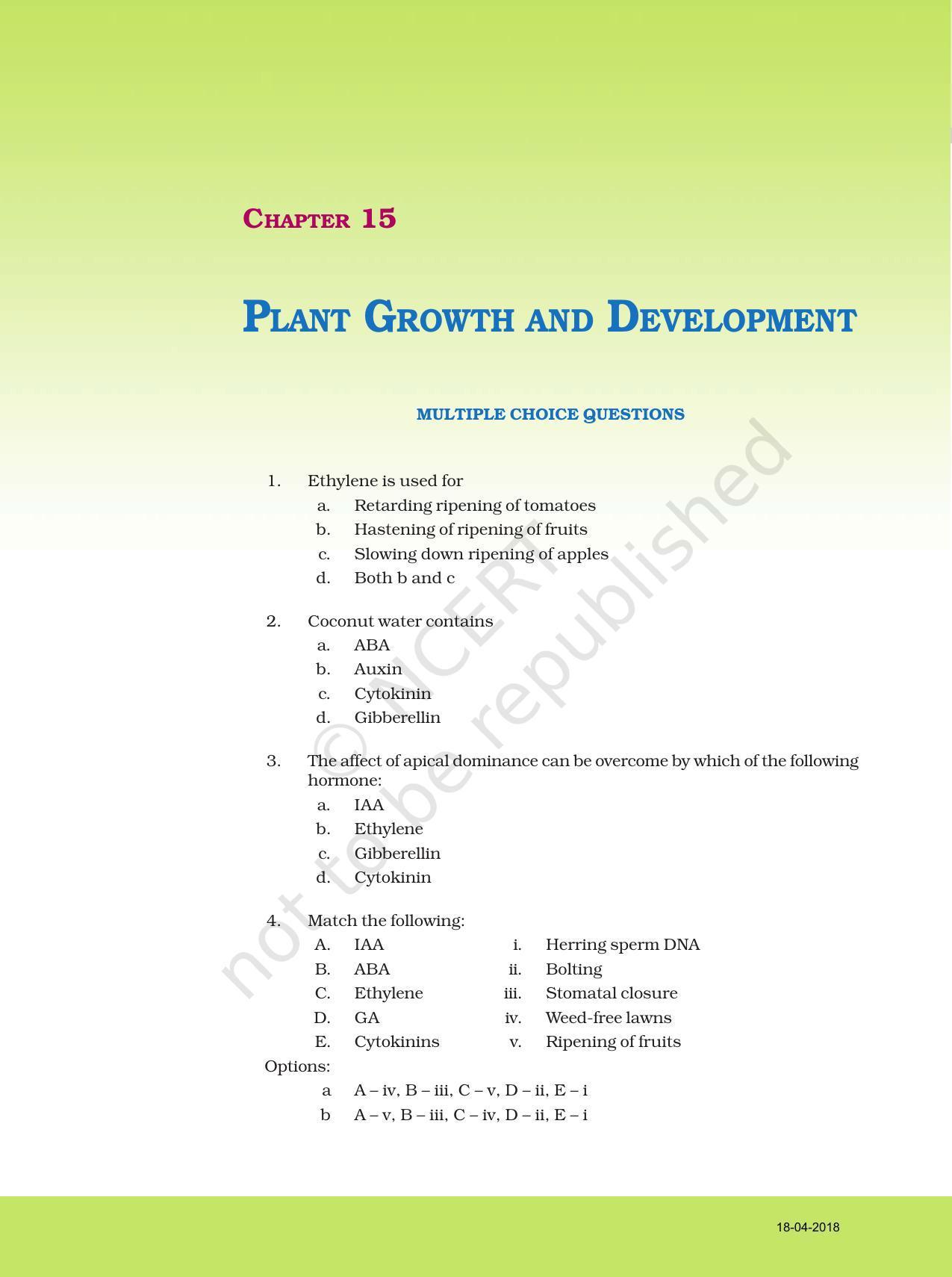 NCERT Exemplar Book for Class 11 Biology: Chapter 15 Plant Growth and Development - Page 1