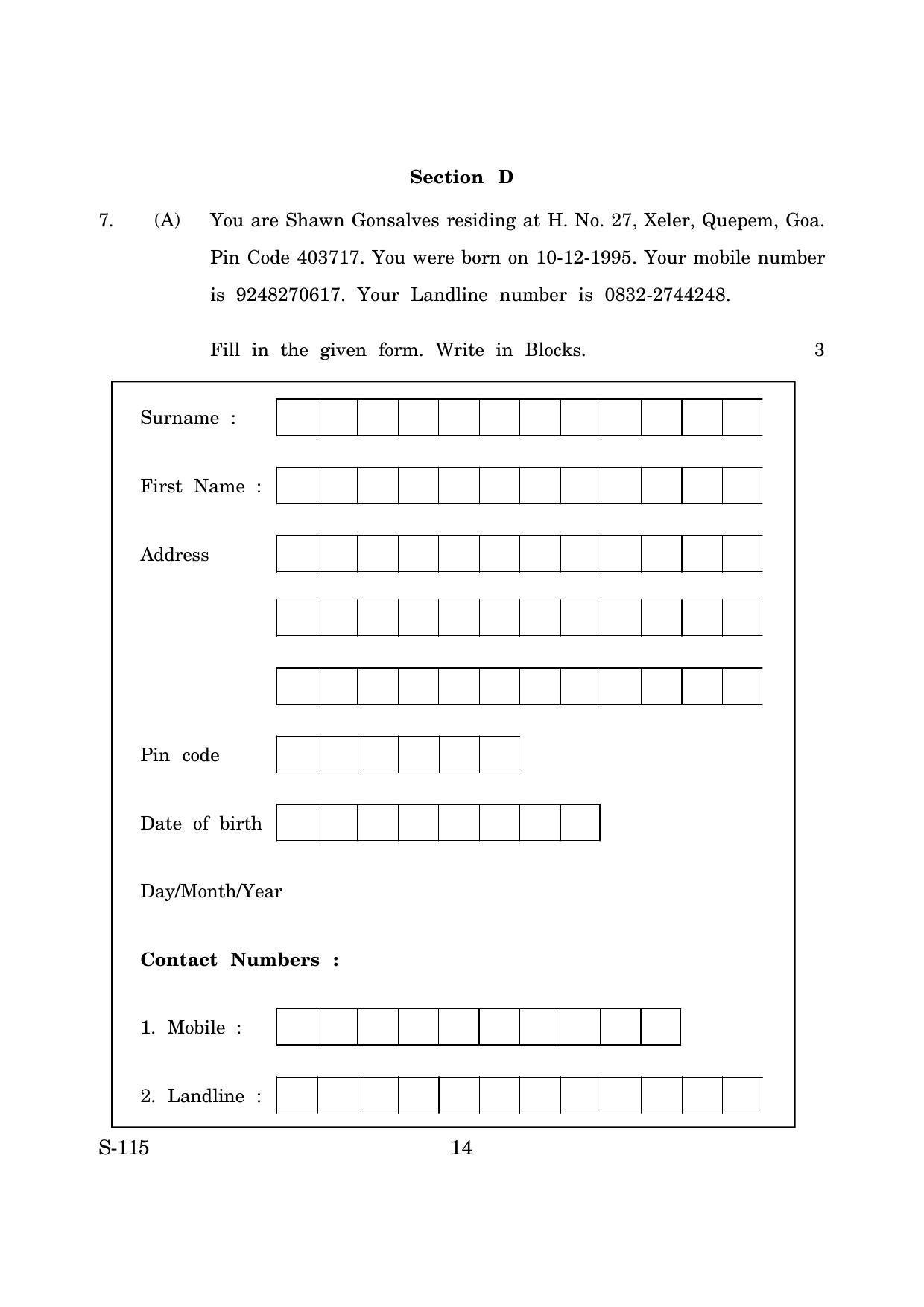 Goa Board Class 10 Functional English Fl Cwsn  (March 2019) Question Paper - Page 14
