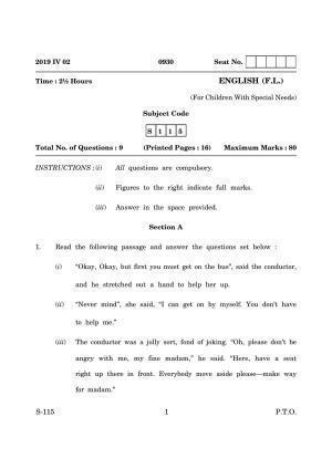 Goa Board Class 10 Functional English Fl Cwsn  (March 2019) Question Paper